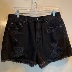 Black Distressed Mom Jean Shorts